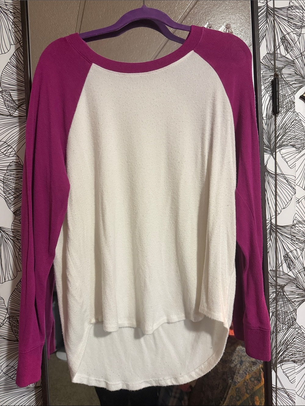 Sonoma White and Magenta Long Sleeve Raglan Tee